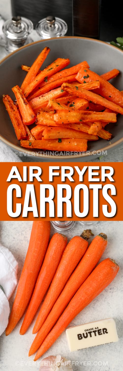 air fryer carrots and ingredients with text