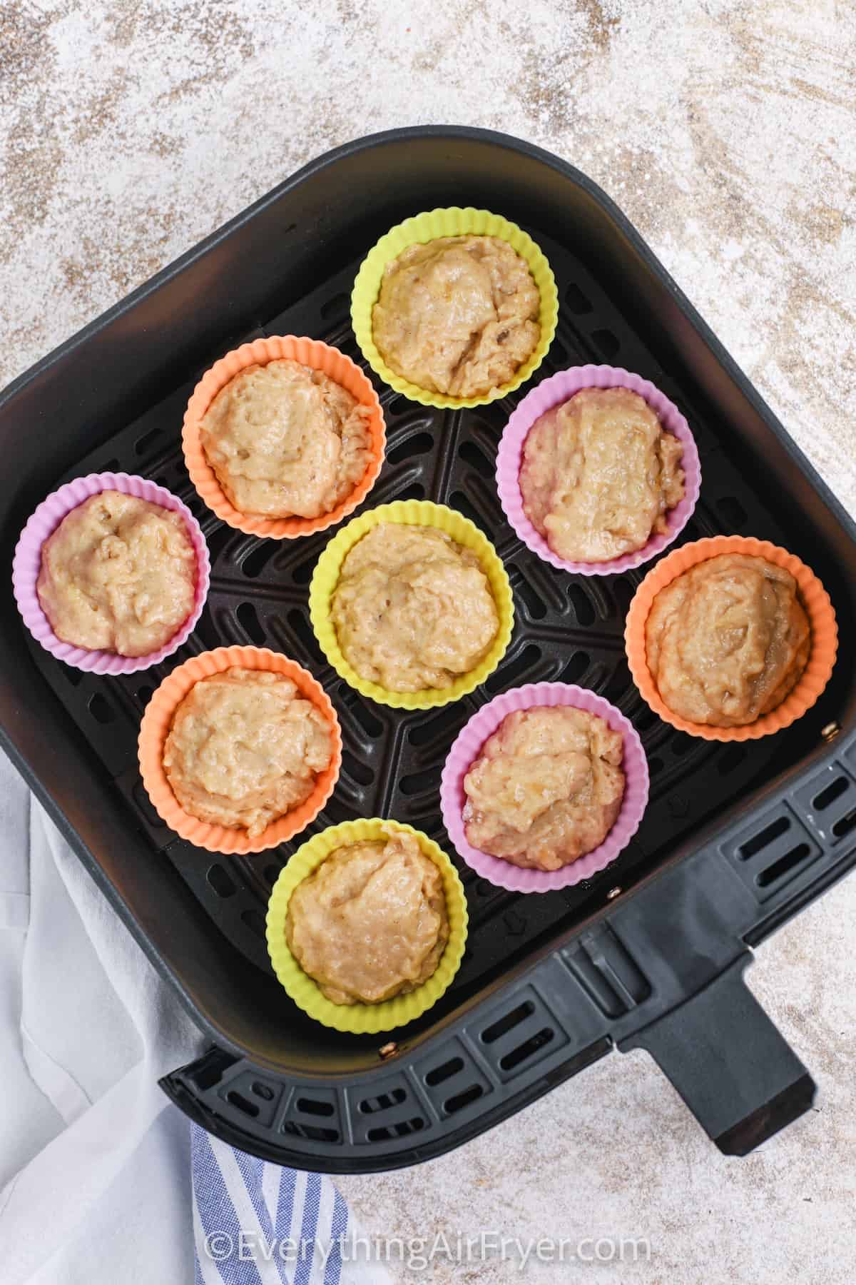 Air Fryer Banana Muffins in the fryer before baking