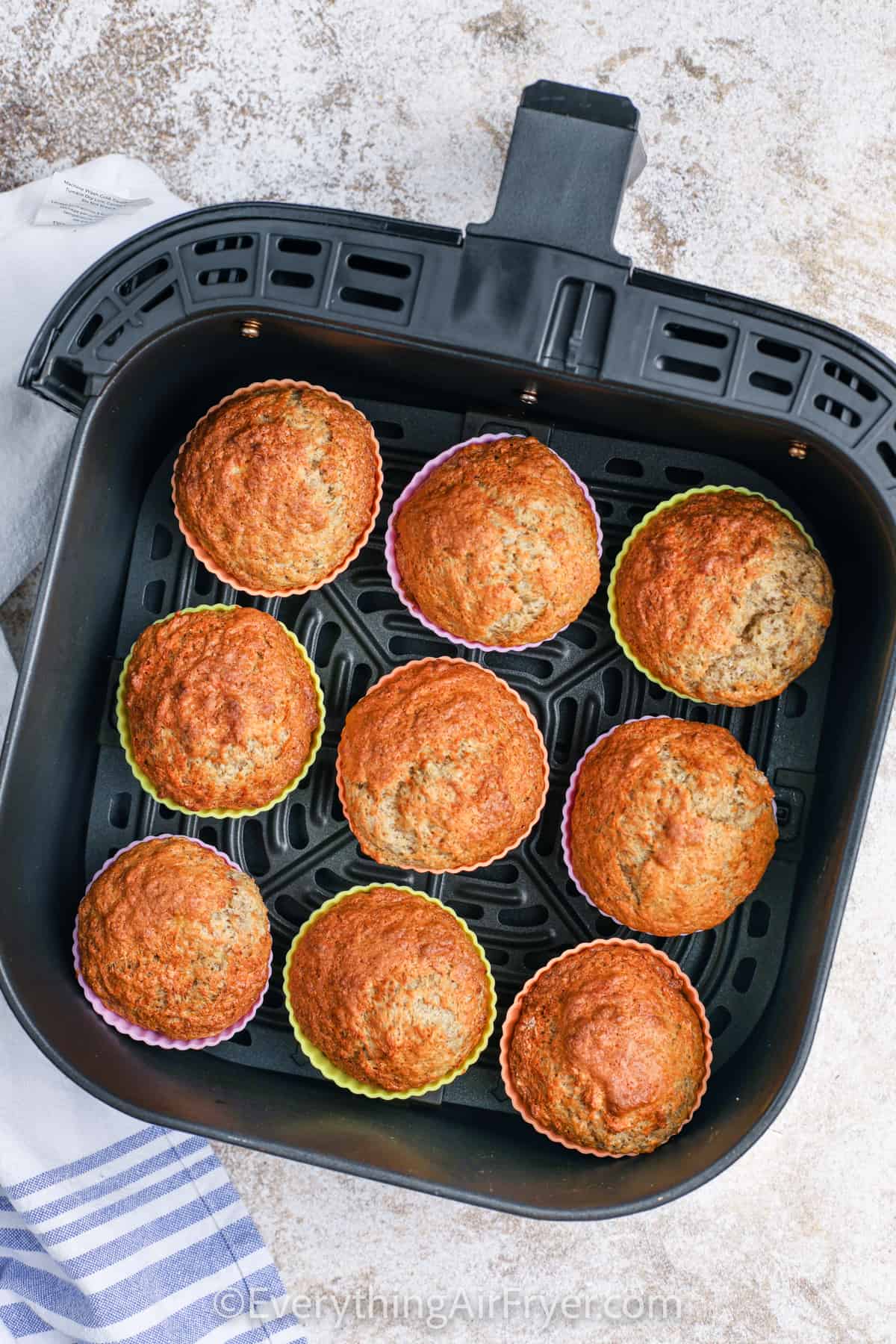 Air Fryer Banana Muffins cooked in the fryer