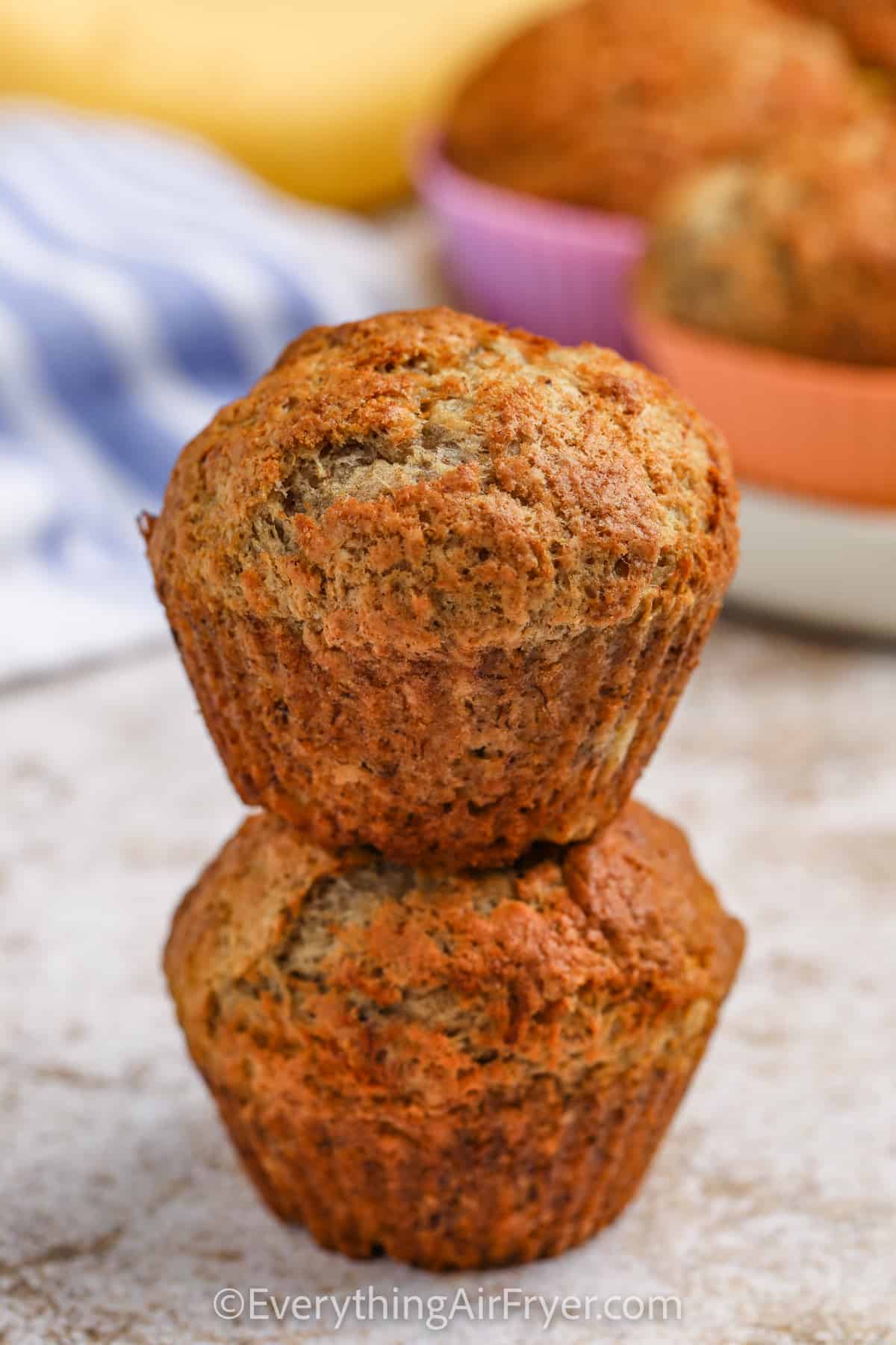 stack of Air Fryer Banana Muffins