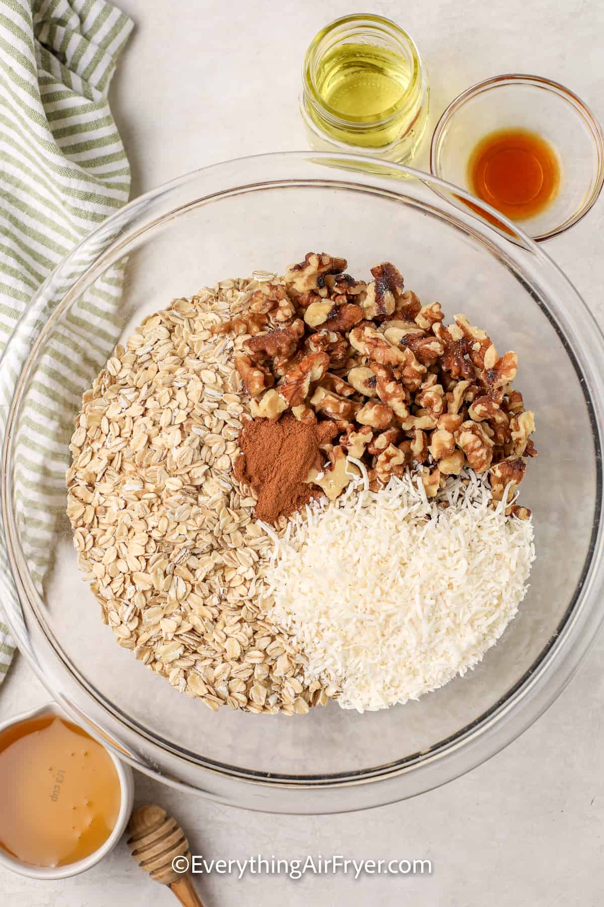 ingredients for air fryer granola in a bowl