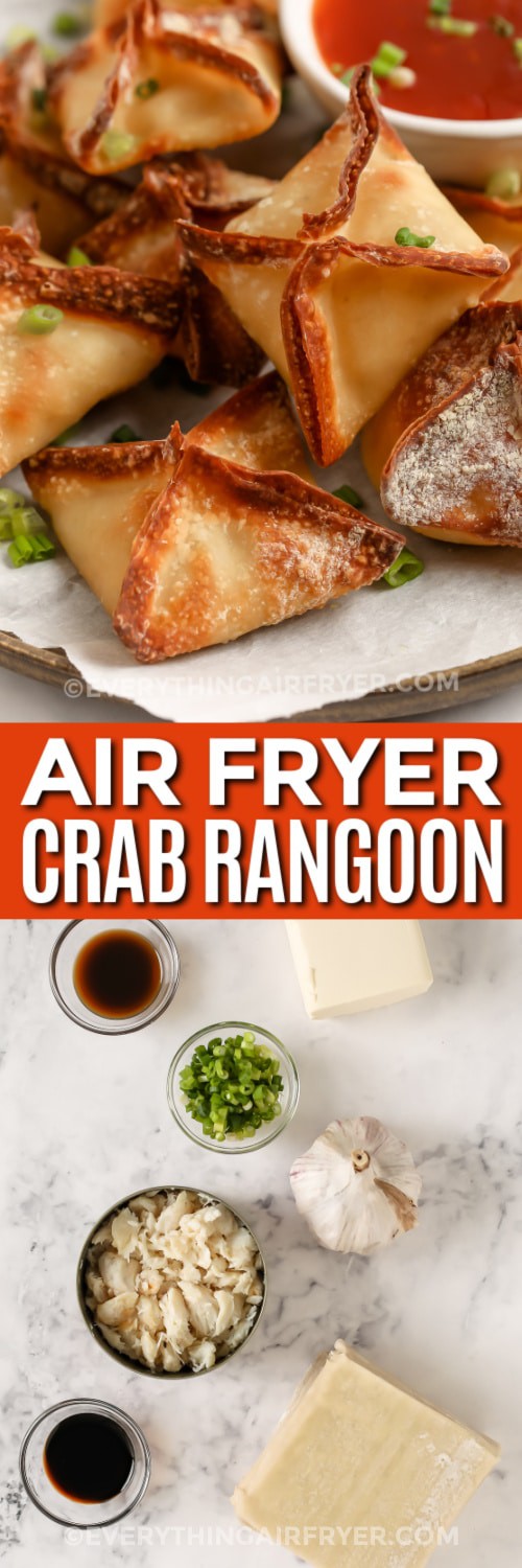 air fryer crab rangoon and ingredients with text