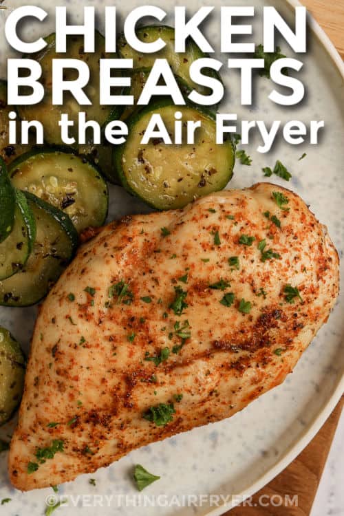 plated Air Fryer Chicken Breasts with a title
