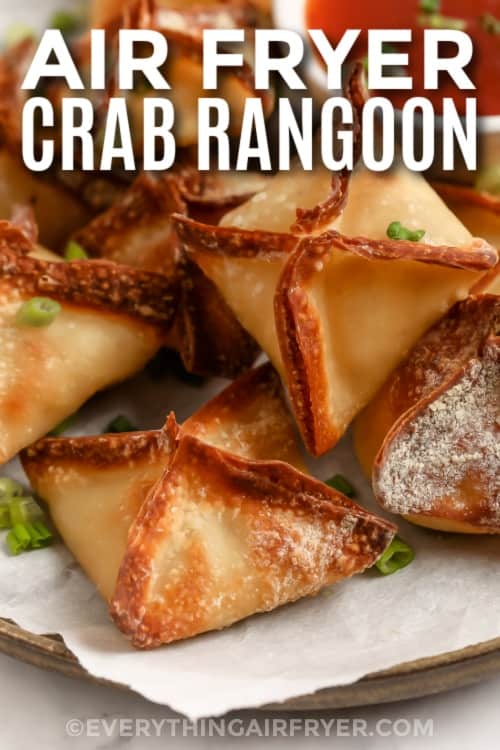 close up of air fryer crab rangoon with text