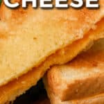sliced grilled cheese sandwich with text