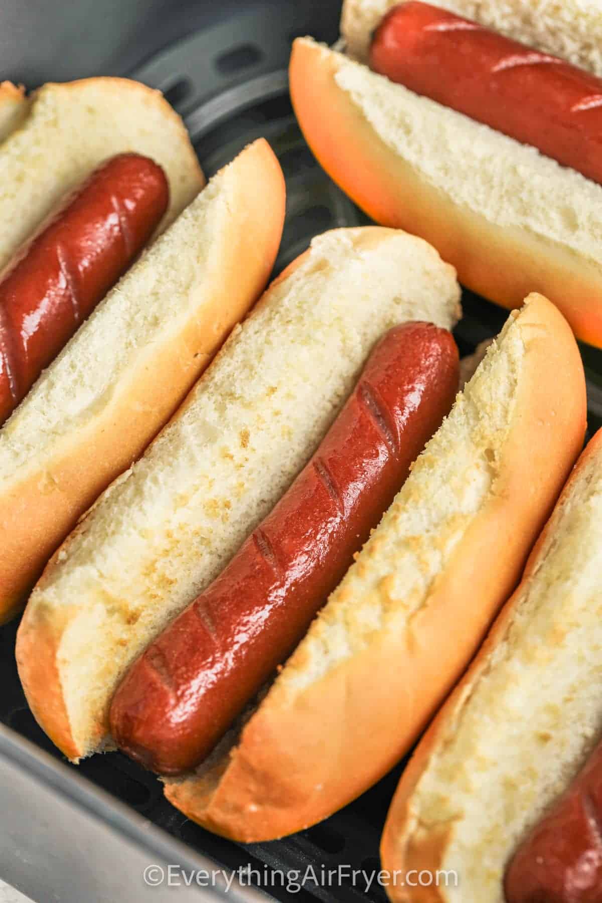 close up of Air Fryer Hot Dogs