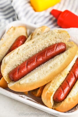 plated Air Fryer Hot Dogs