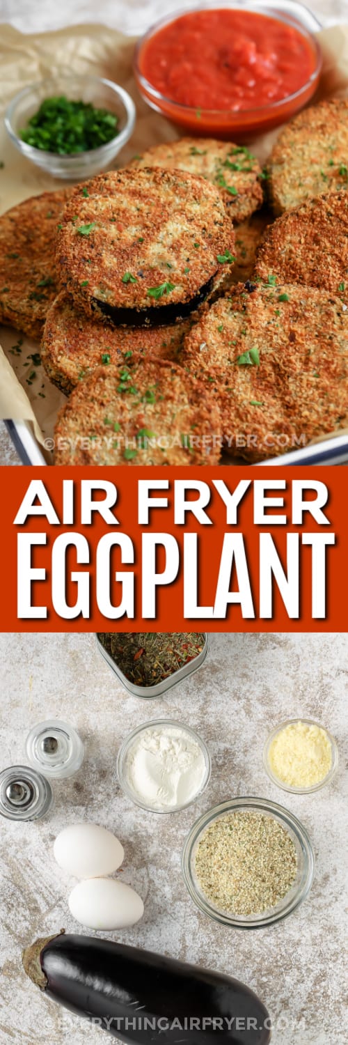 air fryer eggplant and ingredients with text