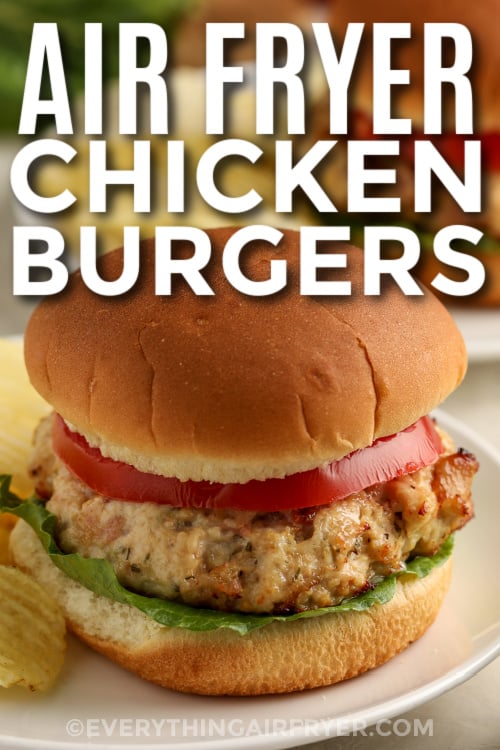 air fryer chicken burgers with text
