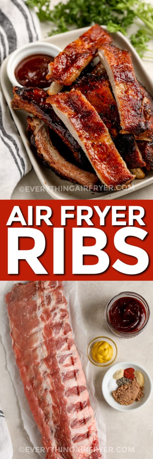 air fryer ribs and ingredients with text