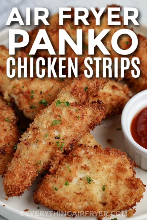 air fryer panko chicken strips with text