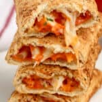stack of air fryer hot pocket with text