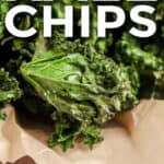 air fryer kale chips in a bowl with text