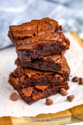 stack of air fryer brownies on a cutting board