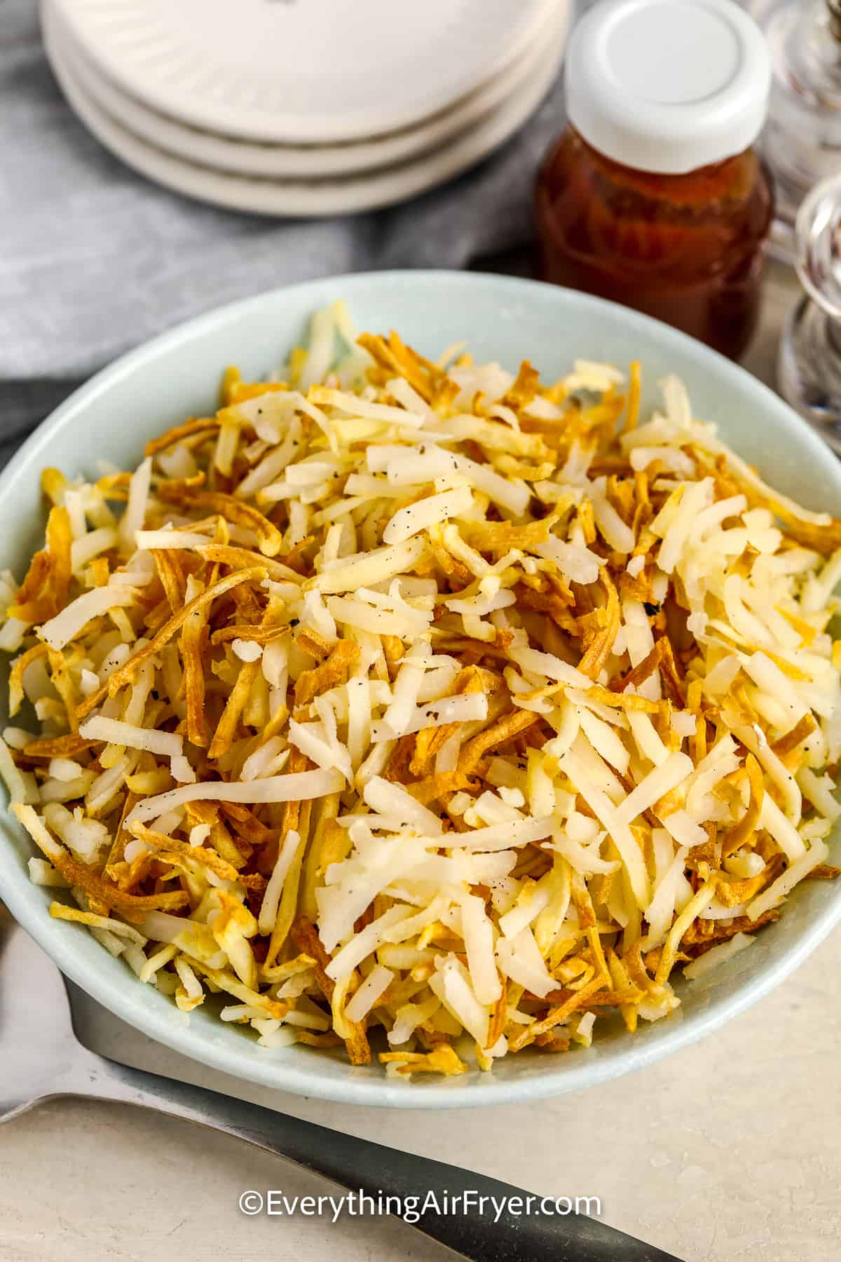 air fryer hash browns in a dish