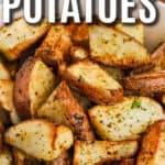 Air Fryer Red Potatoes on a plate with writing