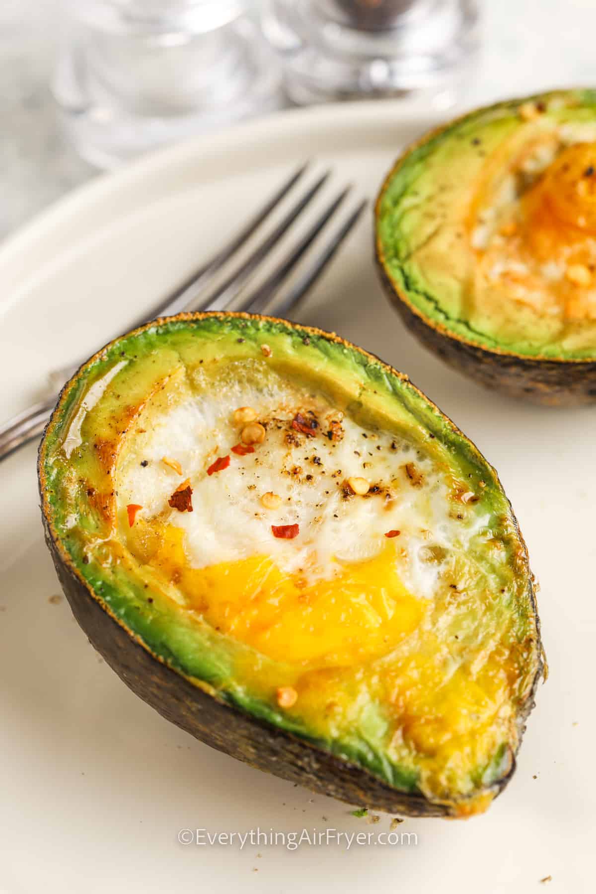 close up of Air Fryer Baked Avocado Egg