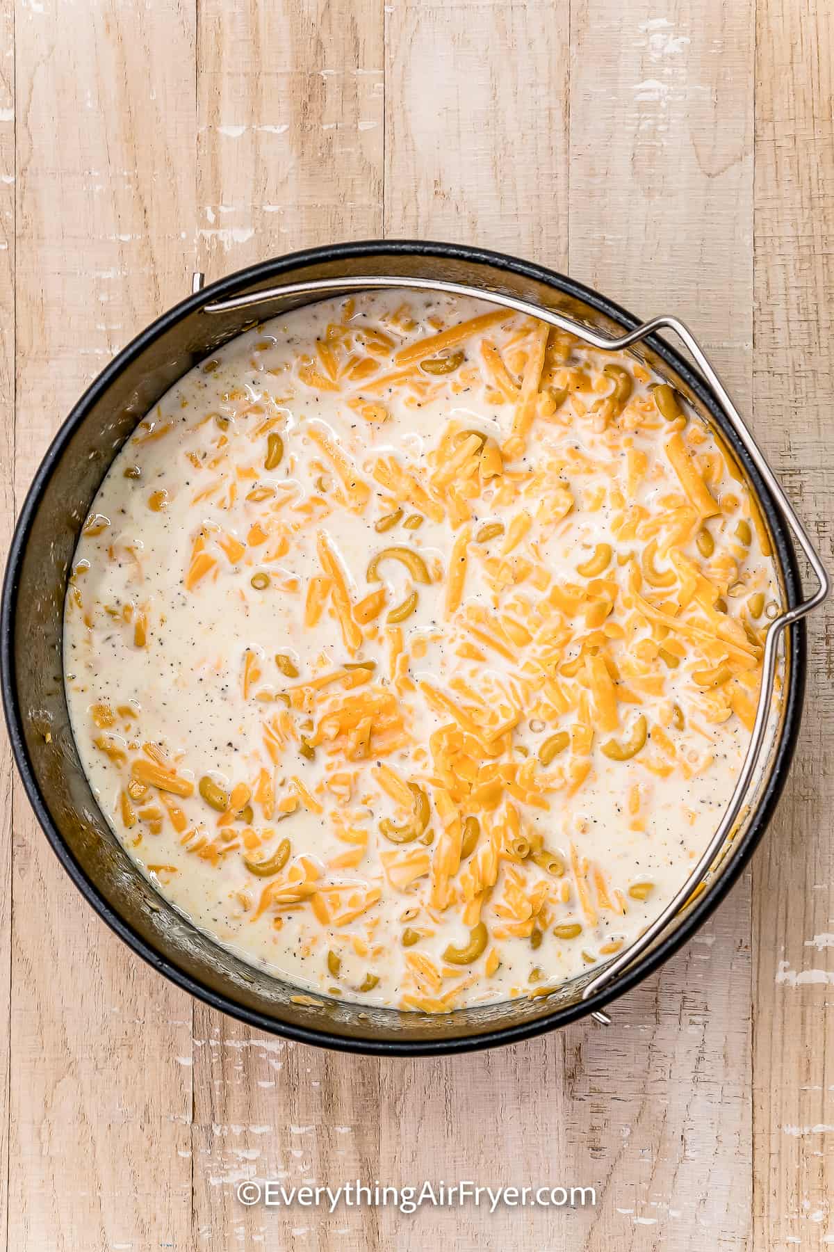 Mac and cheese prepared in an air fryer safe pot