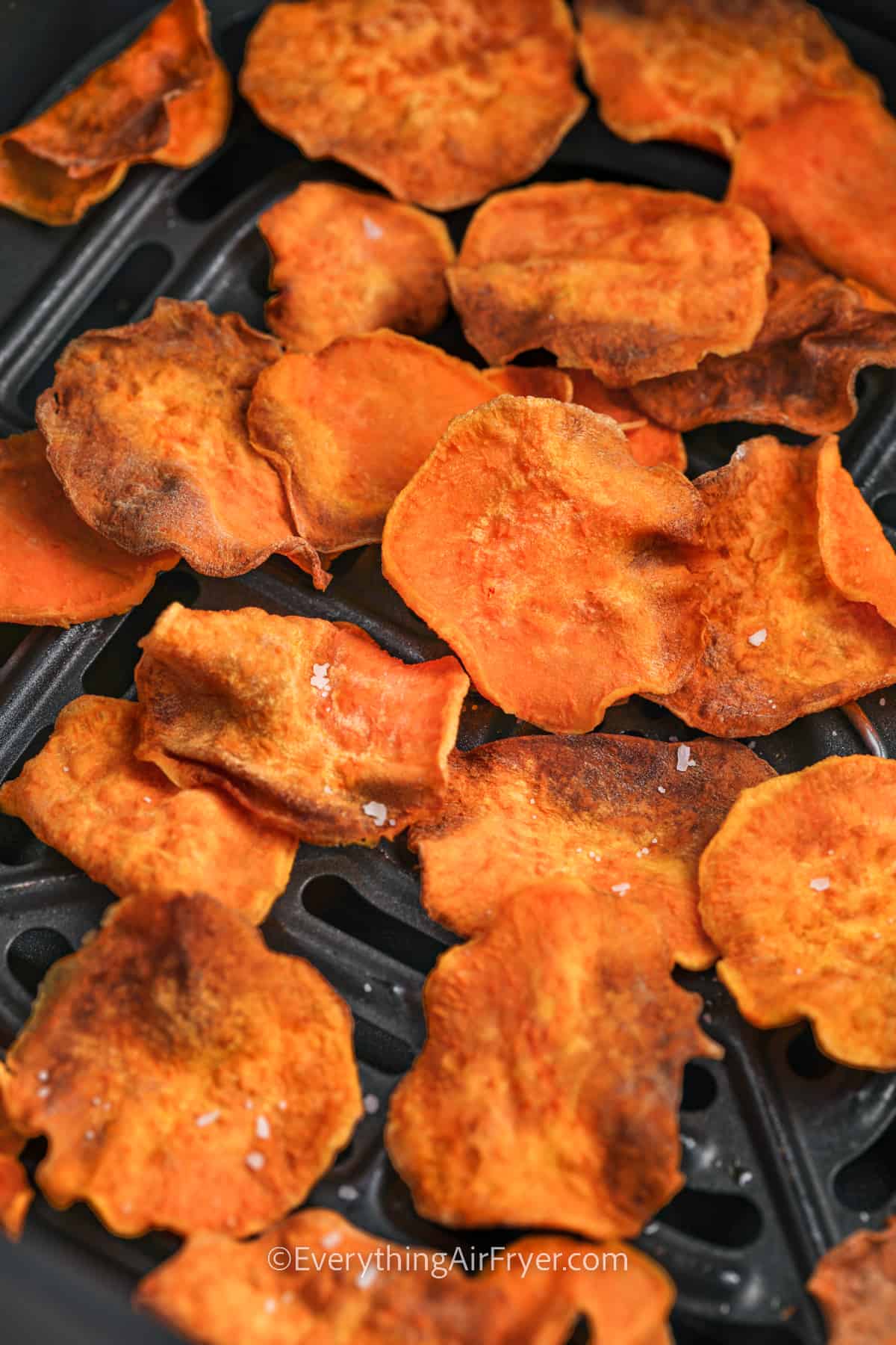 Sweet Potato chips cooked in an air fryer basket