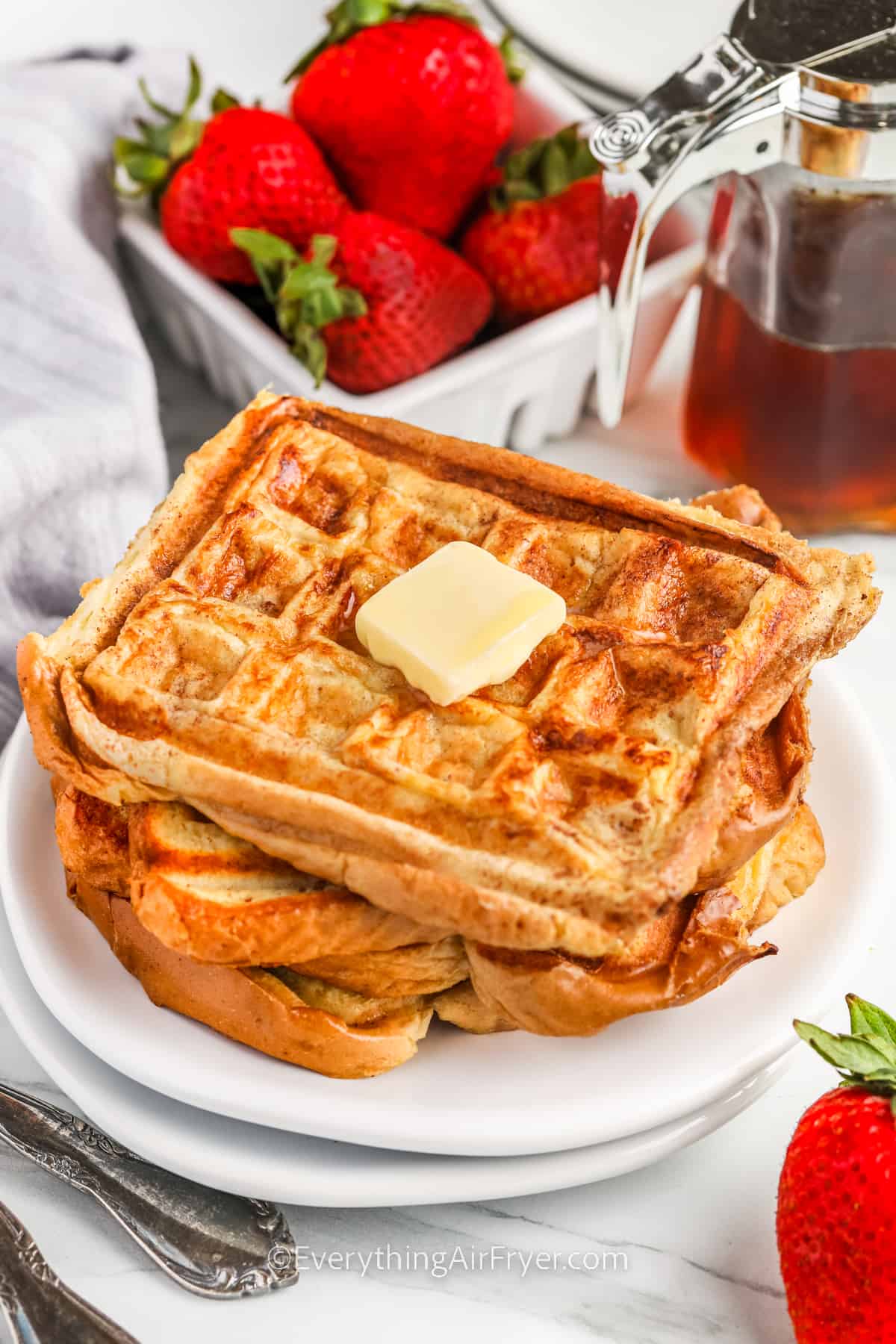 plated French Toast Waffles with butter