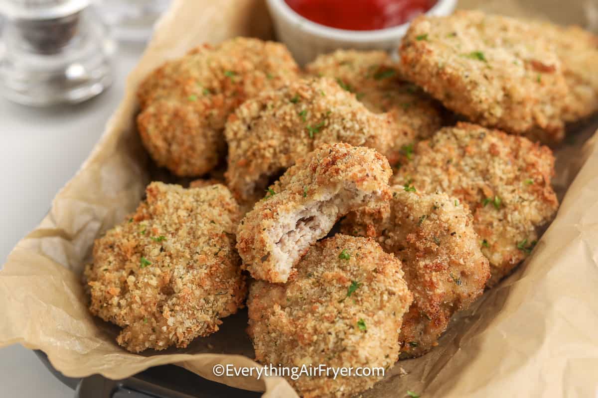 dish full of homemade chicken nuggets