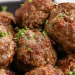 air fryer meatballs in a bowl with text