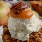 air fryer baked apple topped with ice cream with text