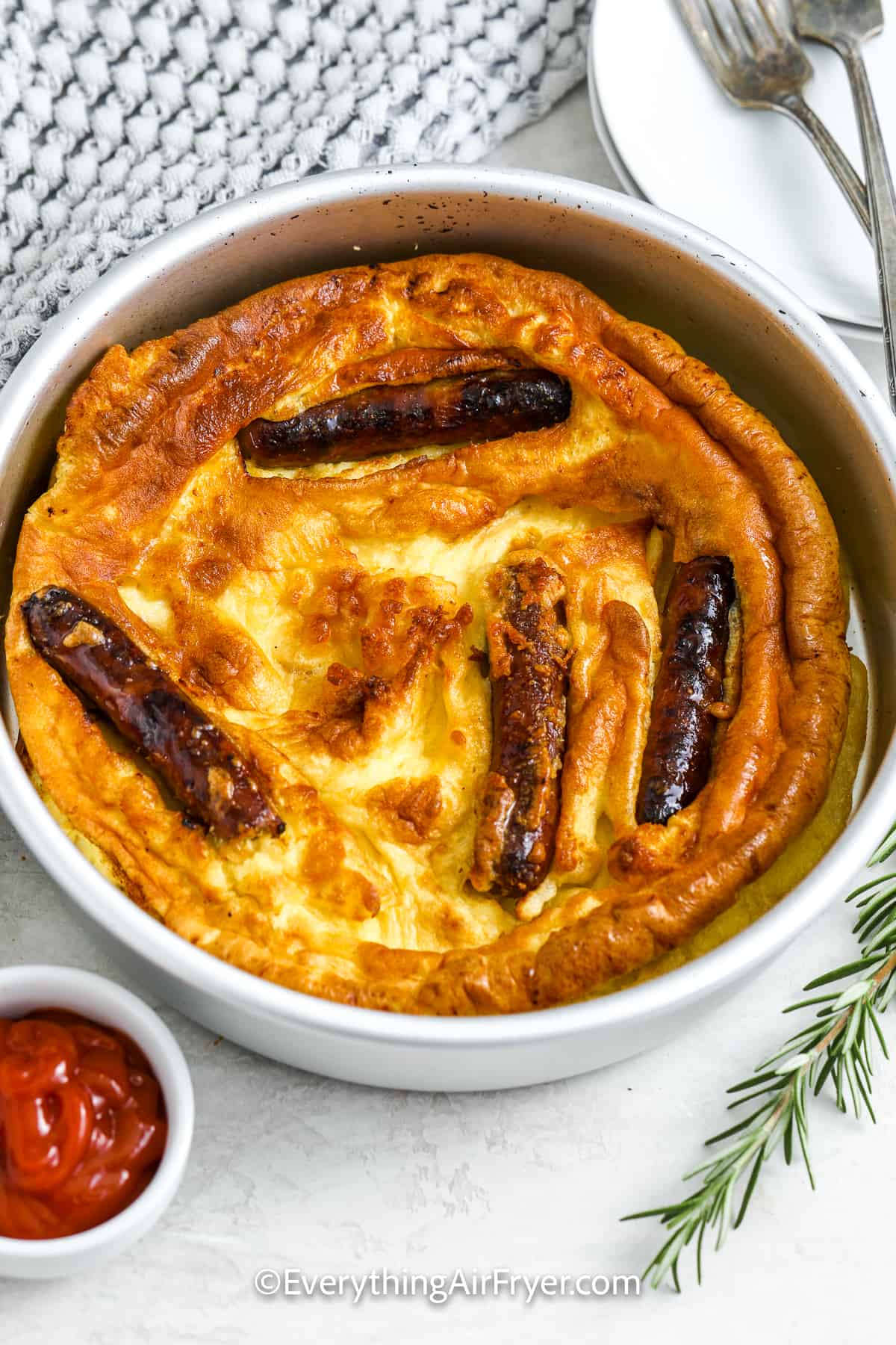 air fryer toad in a hole in a dish
