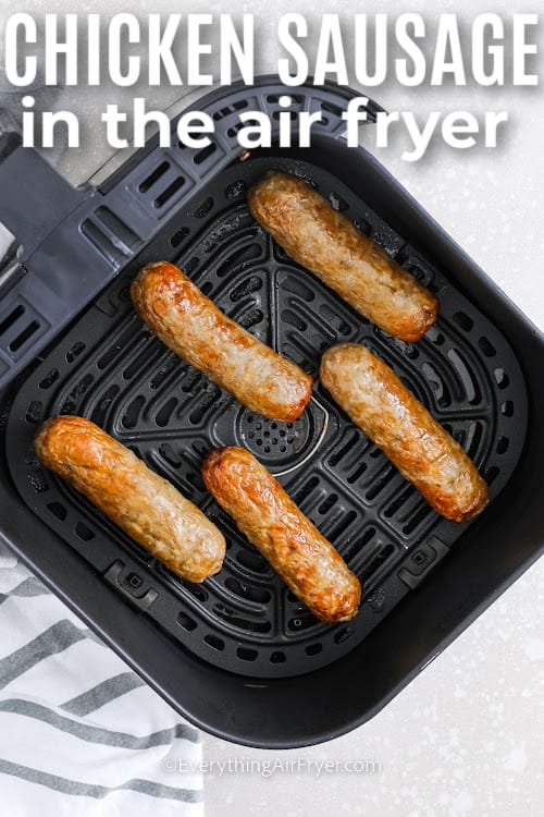 chicken sausage in an air fryer with a title
