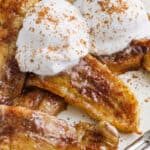 air fryer bananas topped with ice cream with text