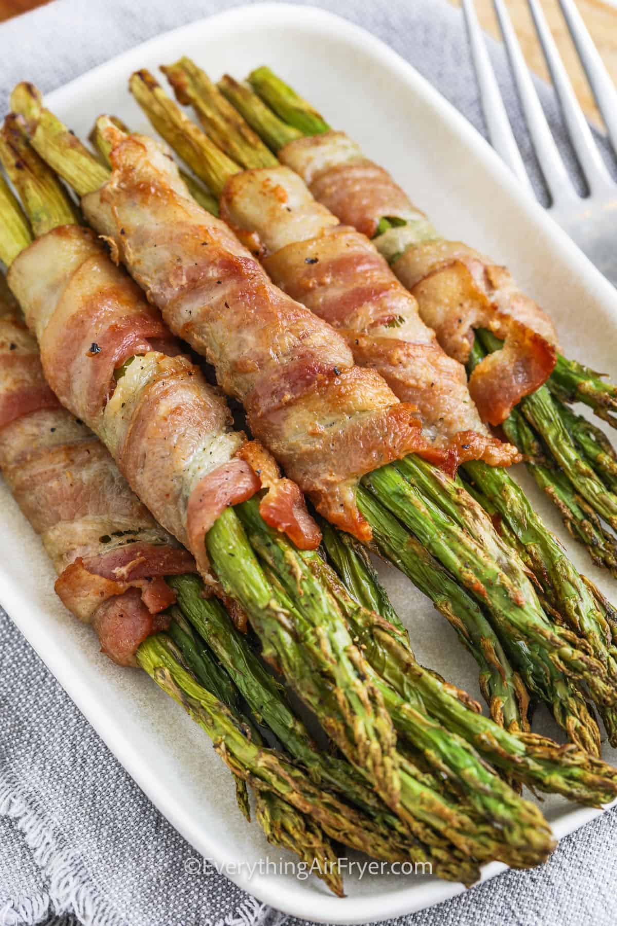 plated Air Fryer Bacon Wrapped Asparagus