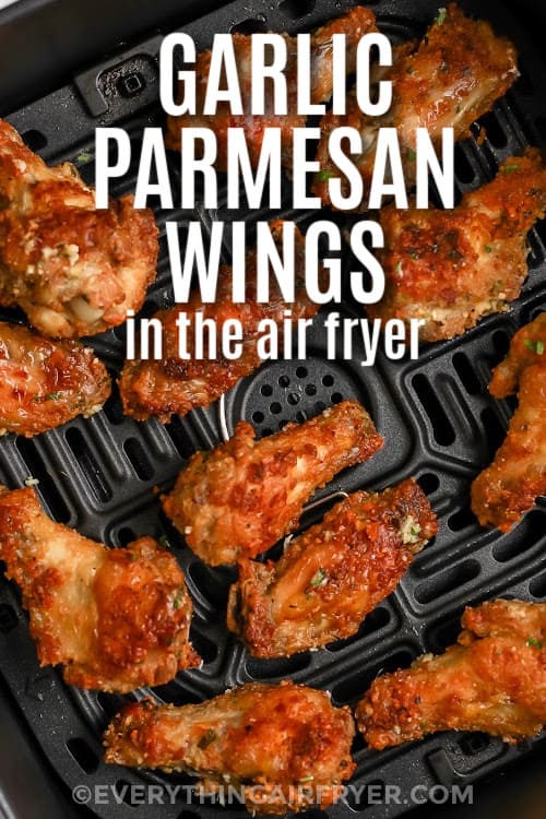 garlic parmesan wings in the air fryer with a title