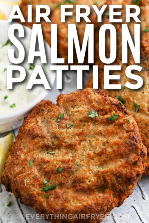 Air fryer salmon patties with text
