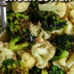 air fryer cauliflower and broccoli in a bowl with text