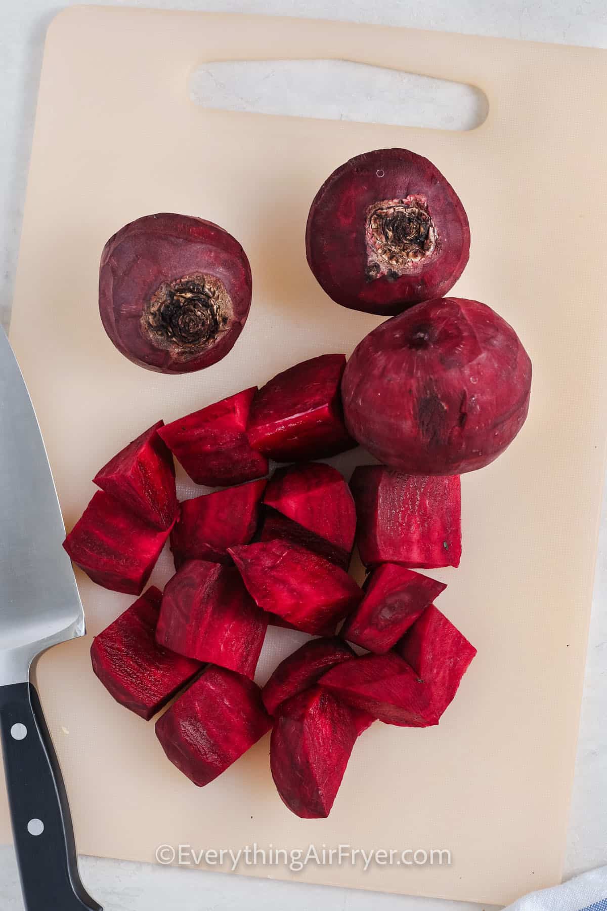 cutting up beets to make Air Fryer Beets
