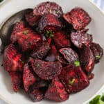 plated Air Fryer Beets with a spoon