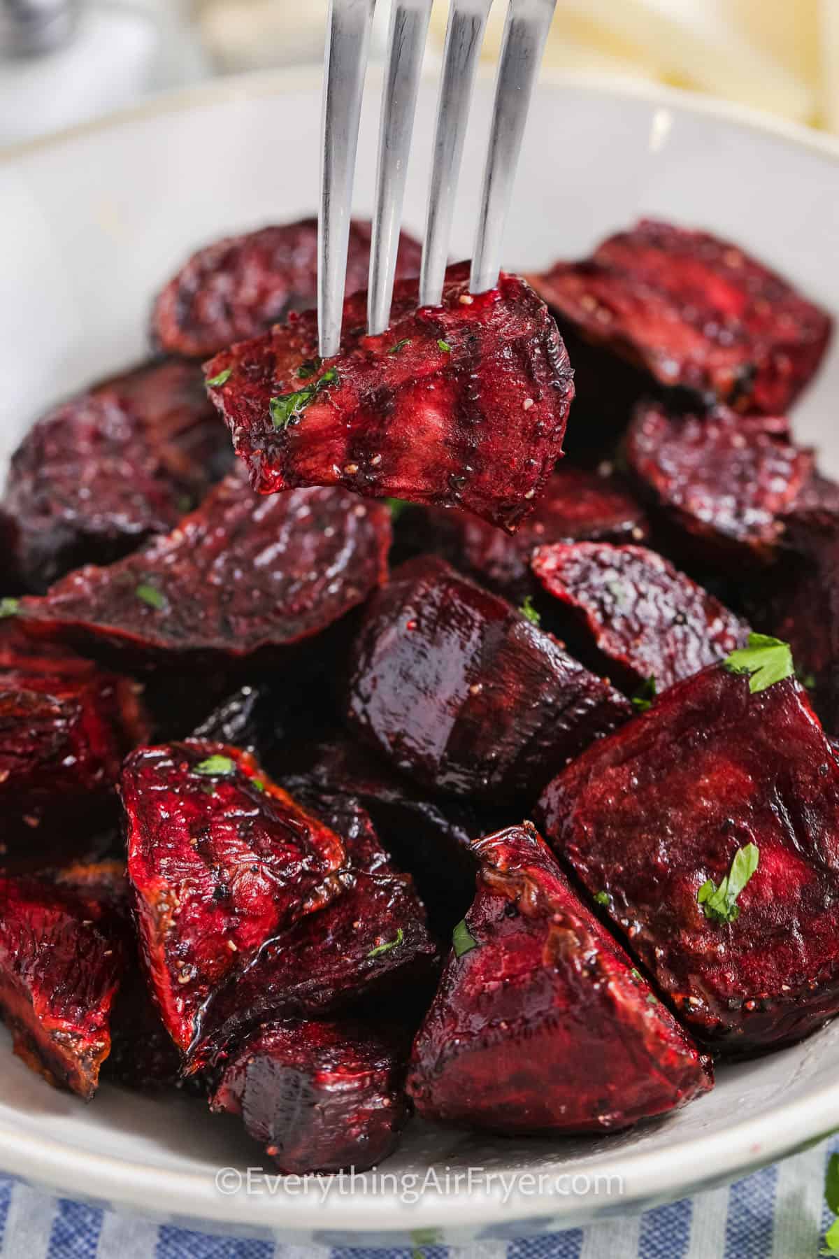 Air Fryer Beets on a fork