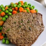 A serving of Air Fryer Cube Steak with veggies